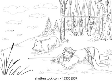 Hakuun hunting hunter ducks grass gun dog liittyvã vektorikuva rojaltivapaa