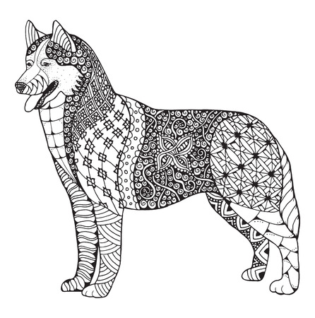 Siberian husky dog zentangle stylized vector illustration freehand pencil hand drawn pattern zen art black and white illustration on white background adult anti