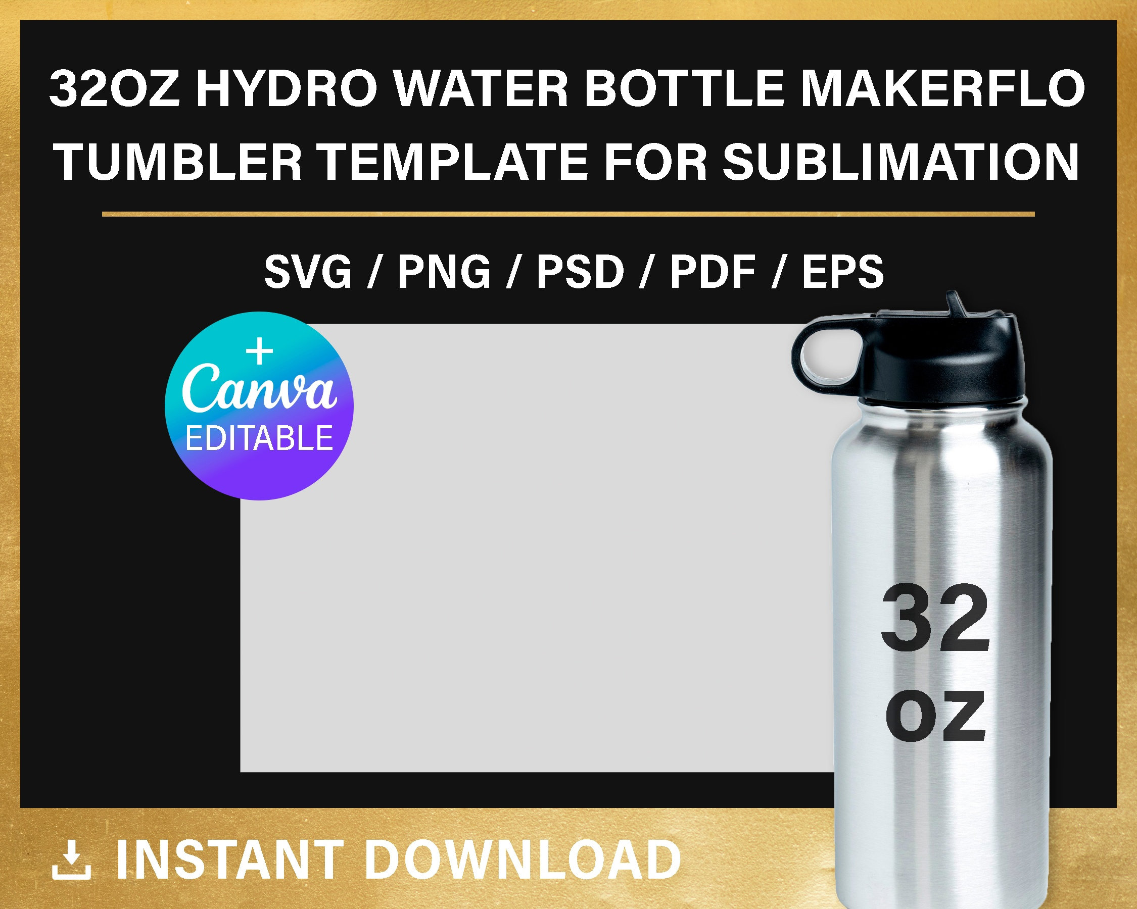 Oz hydro water bottle makerflo blank template for sublimation full wrap canva cricut png psd svg instant download