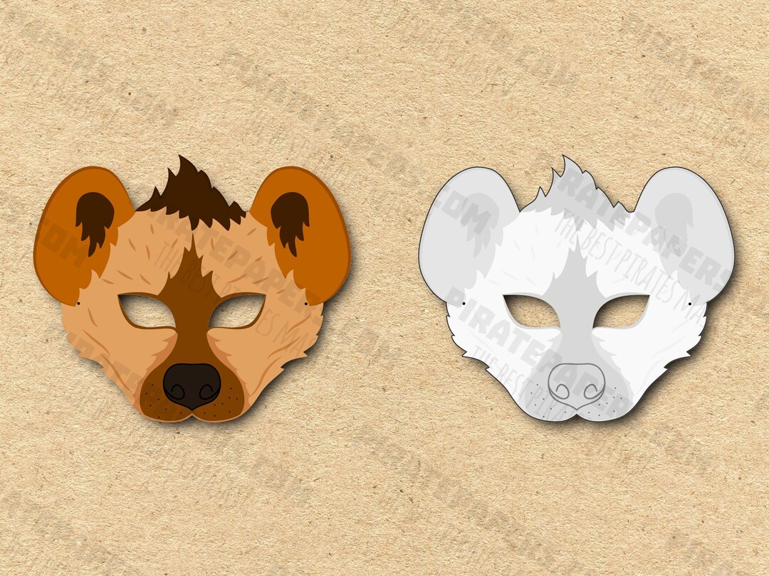 Hyena masks printable color coloring paper diy for kids and adults pdf template instant download for birthdays halloween costumes