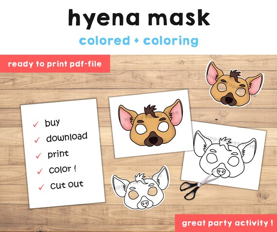 Hyena mask costume animal mask printable party favor african jungle party printable mask kids party favor printable instant download