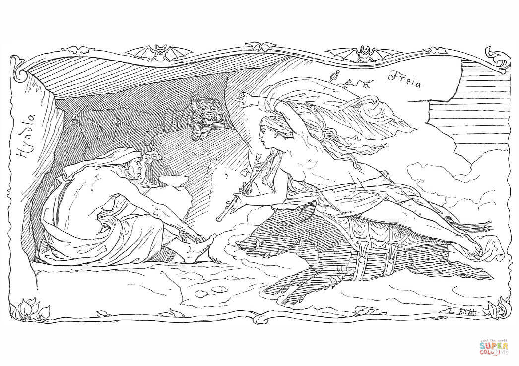 Hyndla and freia coloring page free printable coloring pages
