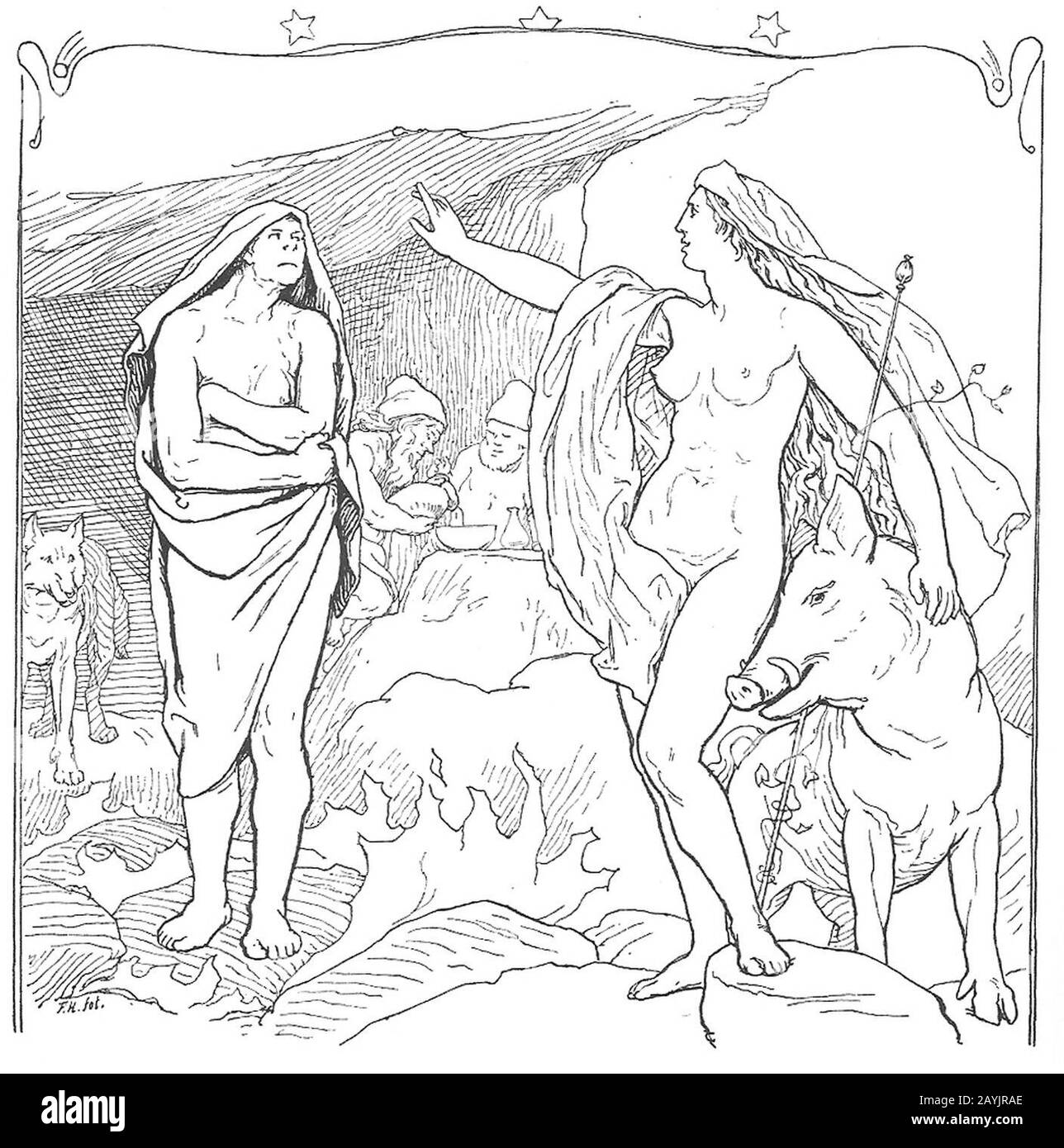 Freia gestures to hyndla by frãlich stock photo