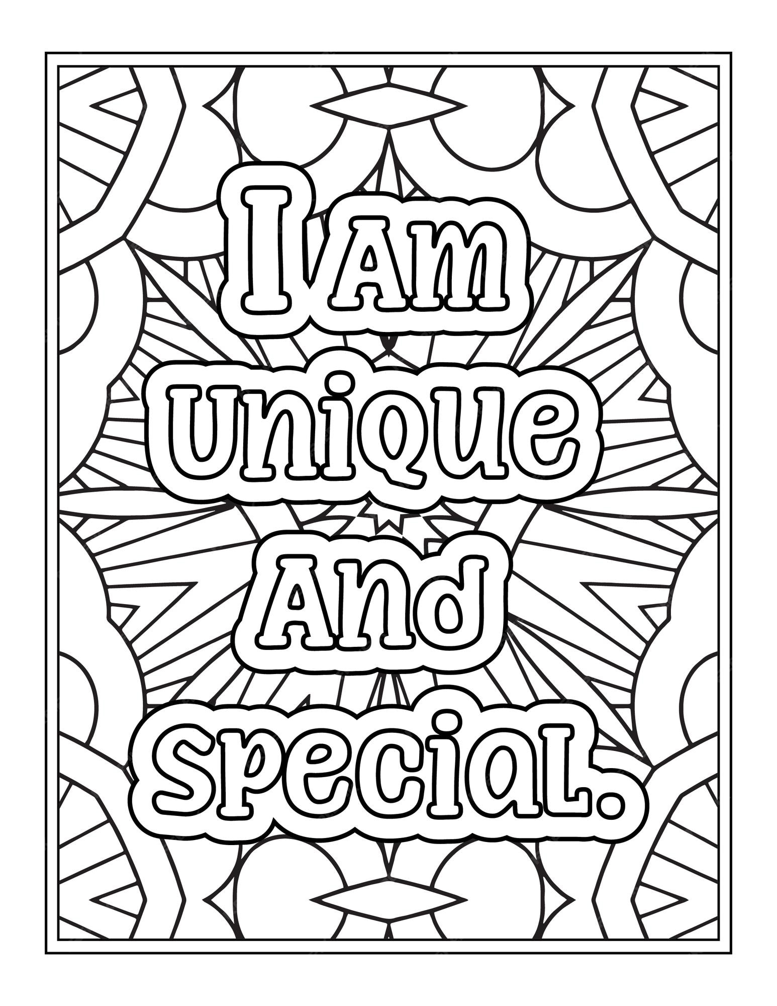 Premium vector a coloring page with the words i am unique and special written on it