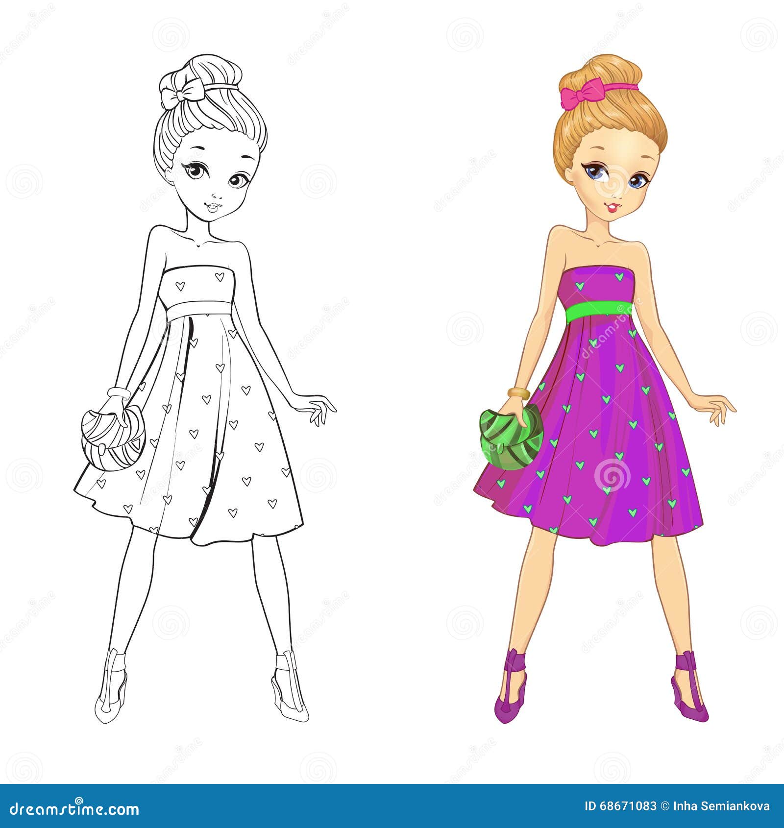 Coloring book of heart girl stock vector