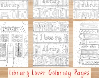 Printable library coloring pages for kids and adults library lovers month coloring pages support libraries coloring pages books coloring instant download
