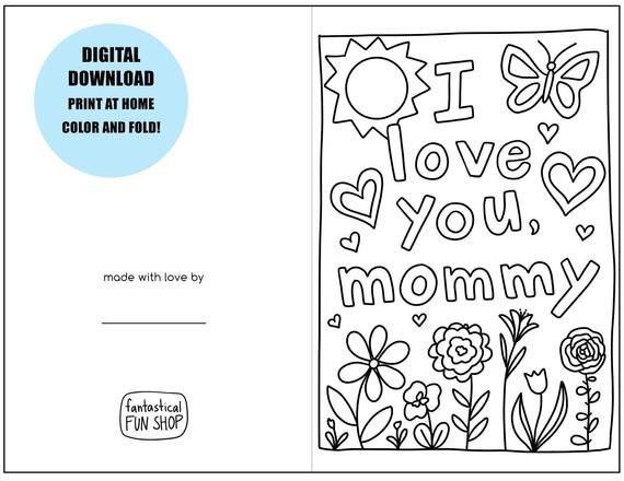 Printable i love you mommy coloring card from child son