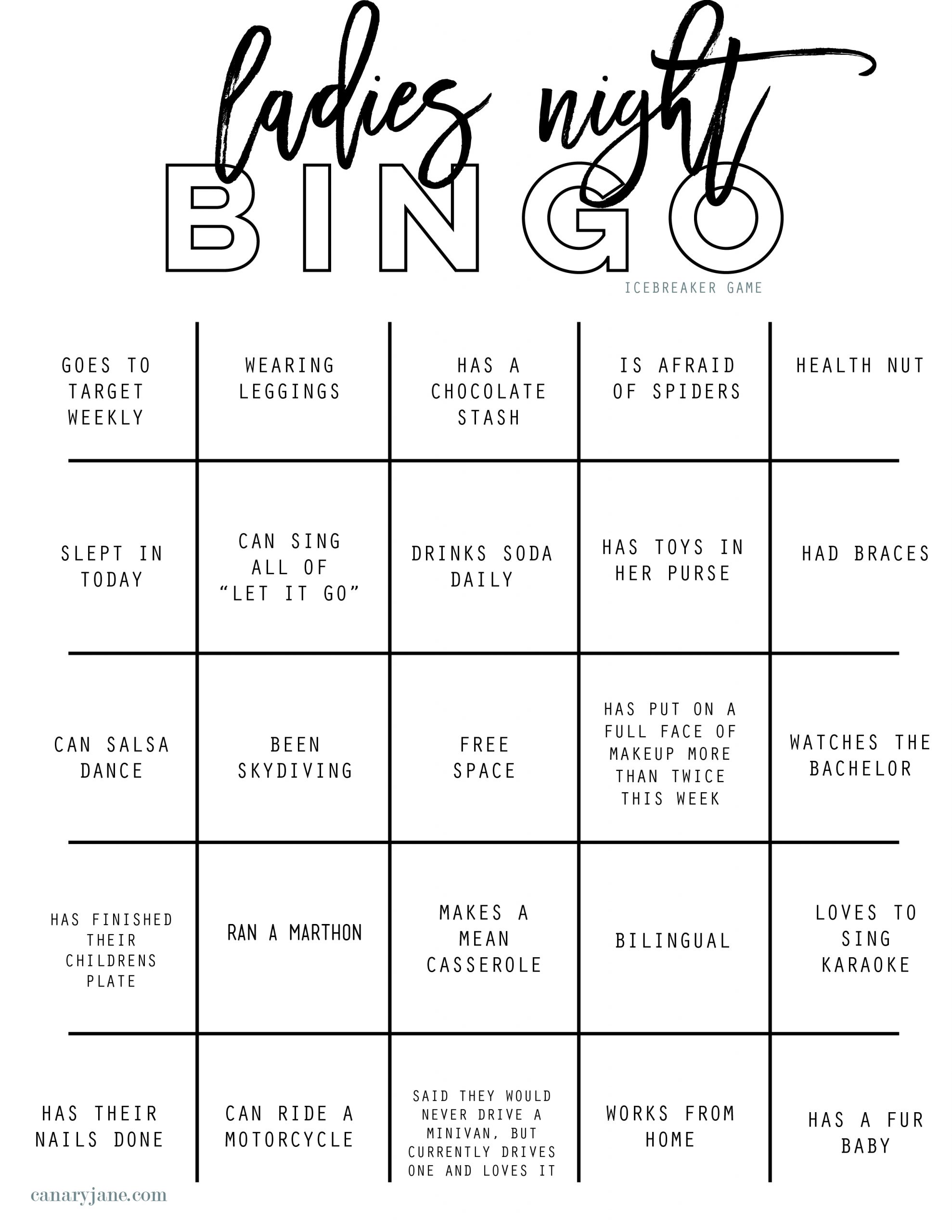 Ladies night ice breaker card