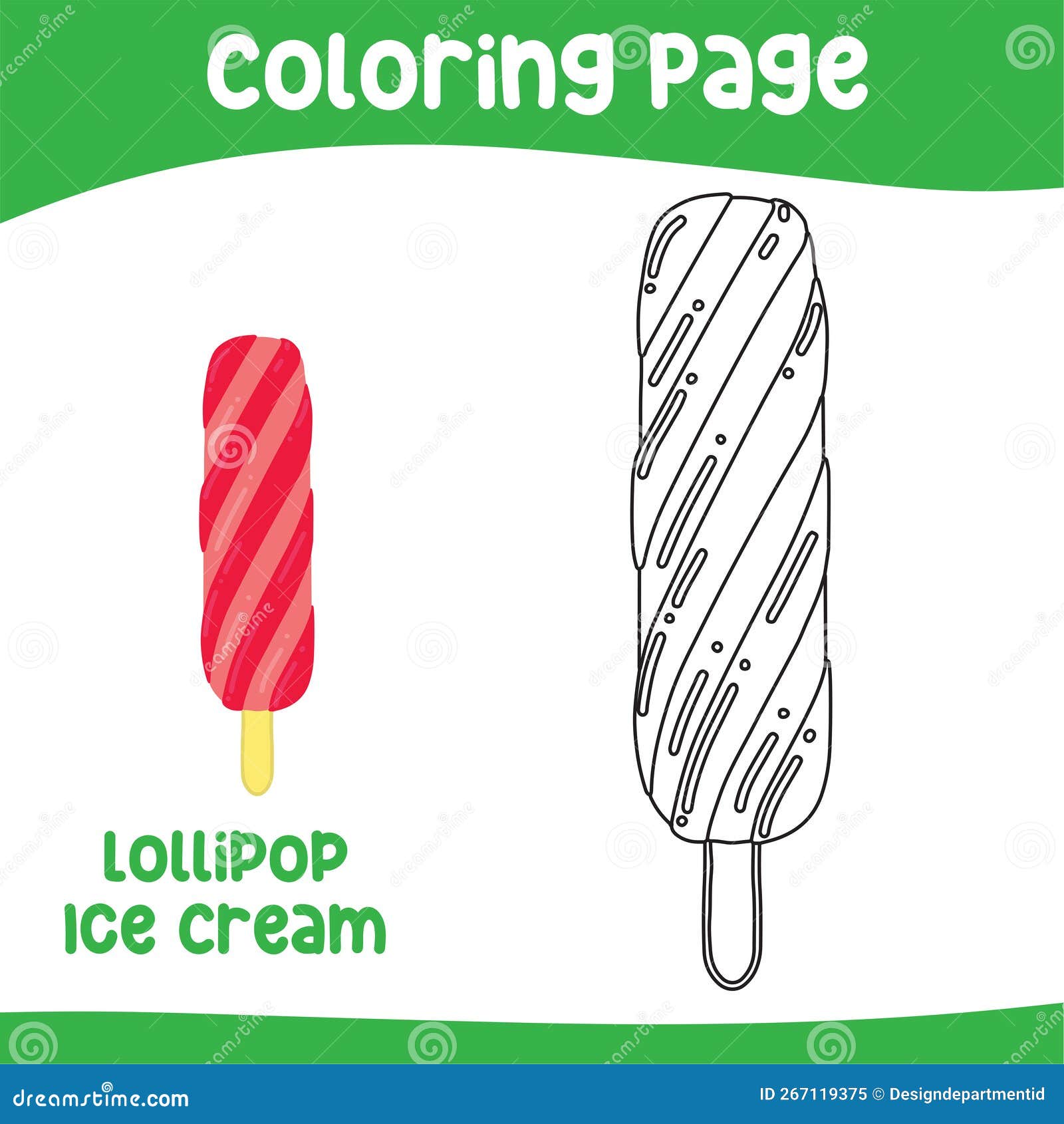 Coloring ice cream worksheet activity sheet for children stock vector