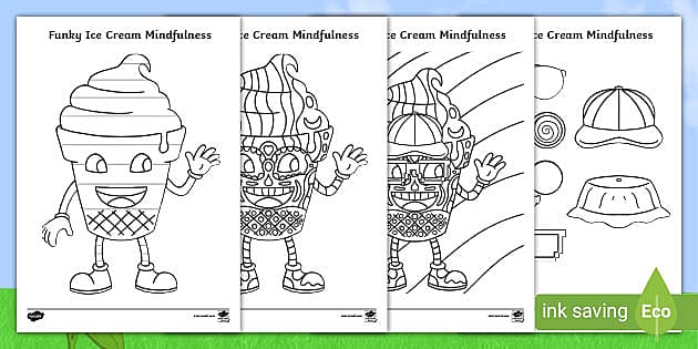 Mindfulness funky ice cream pictures to colour and print