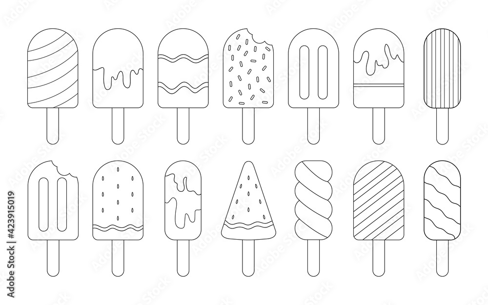 Set of ice cream coloring pages on isolated white background vector illustration coloring book for adults and children vector