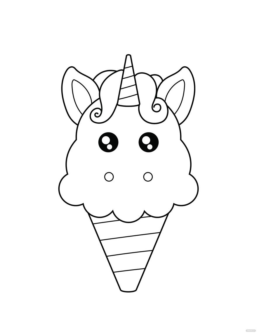 Free unicorn ice cream coloring page