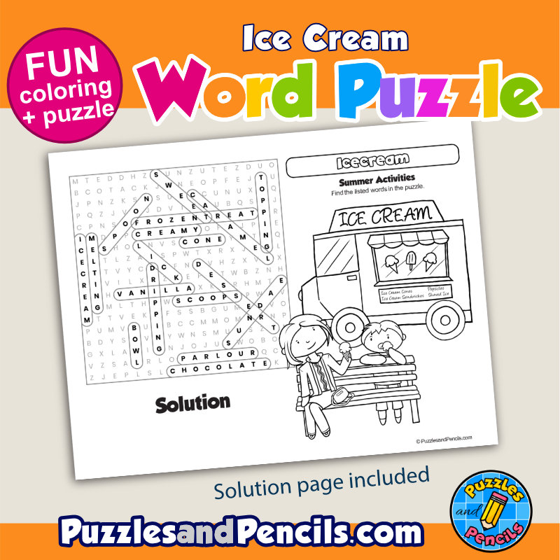 Ice cream word search puzzle activity page and coloring summer wordsearch made by teachers