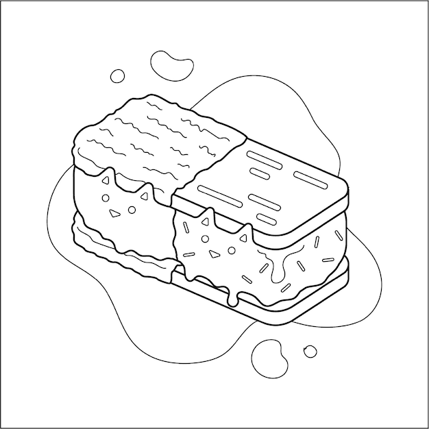 Premium vector cat shaped ice cream sandwich with chocolate glaze and sprinkles coloring page