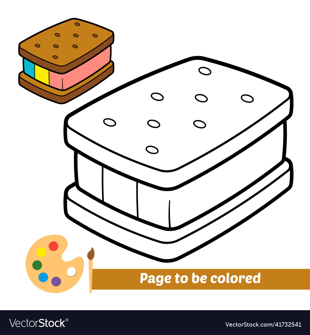Coloring book for kids ice cream sandwich vector image