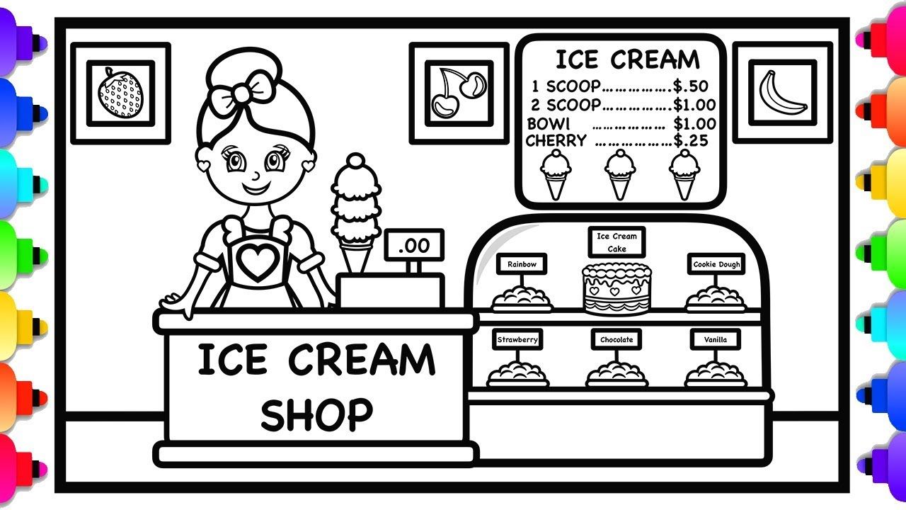 How to draw and color an ice cream shop for kids ððð ice cream shop colo coloring pages pencil sketches of girls shop artwork