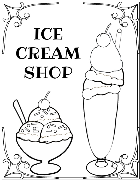 Ice cream shop coloring sheet template