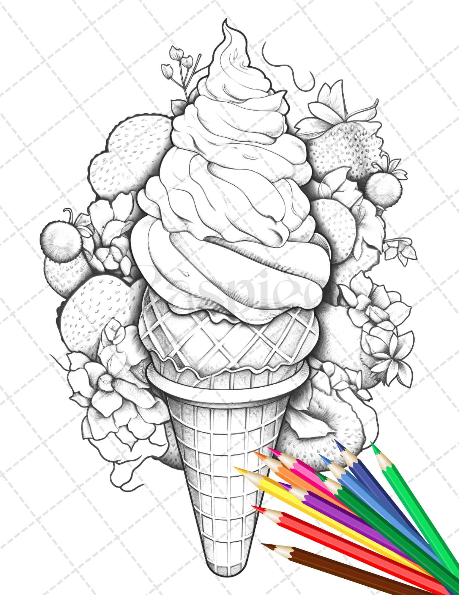 Printable ice cream desserts coloring pages for adults and kids gr â coloring