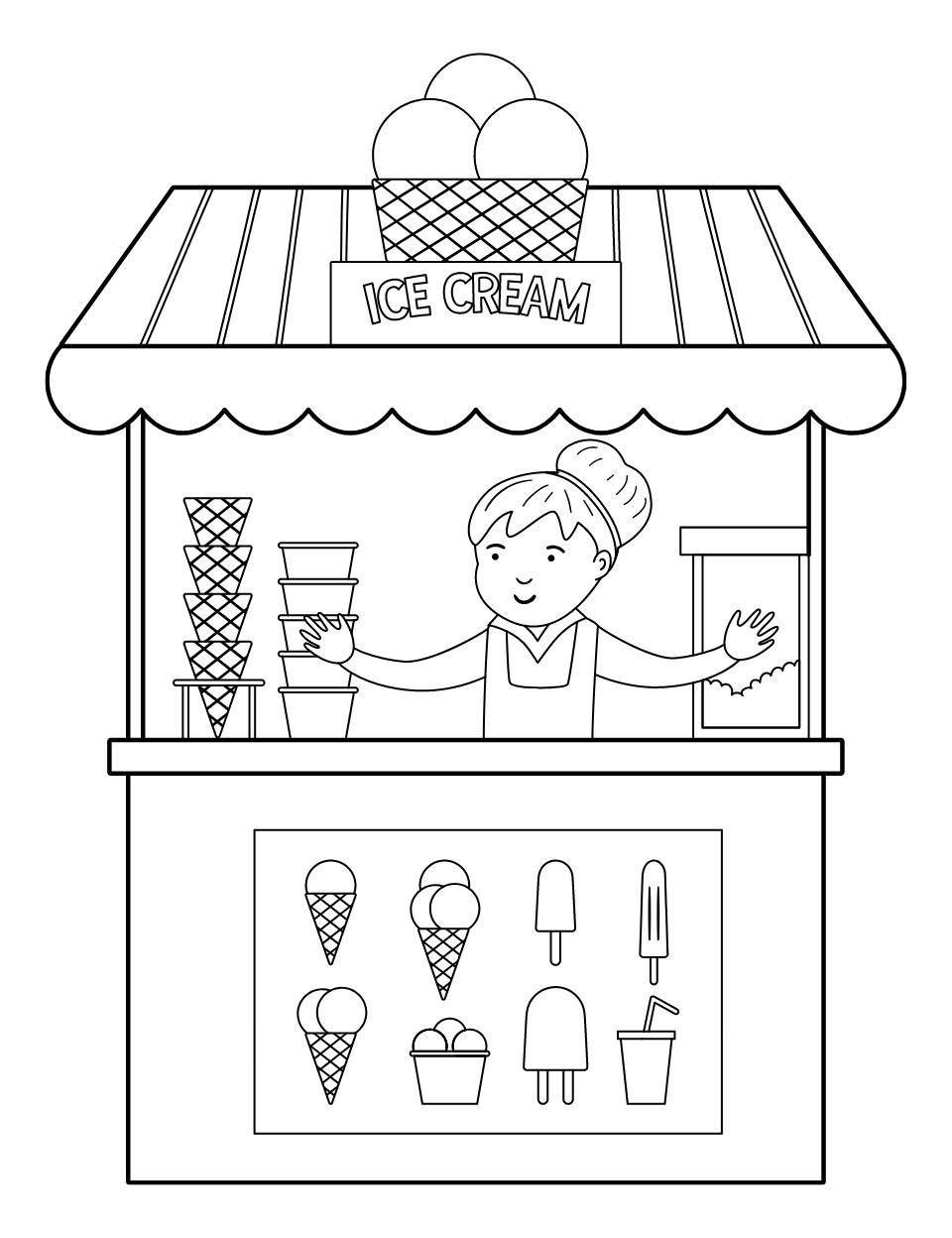 Yummy ice cream coloring pages for kids and adults