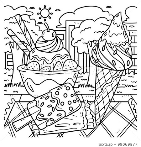 Summer ice cream coloring page for kids
