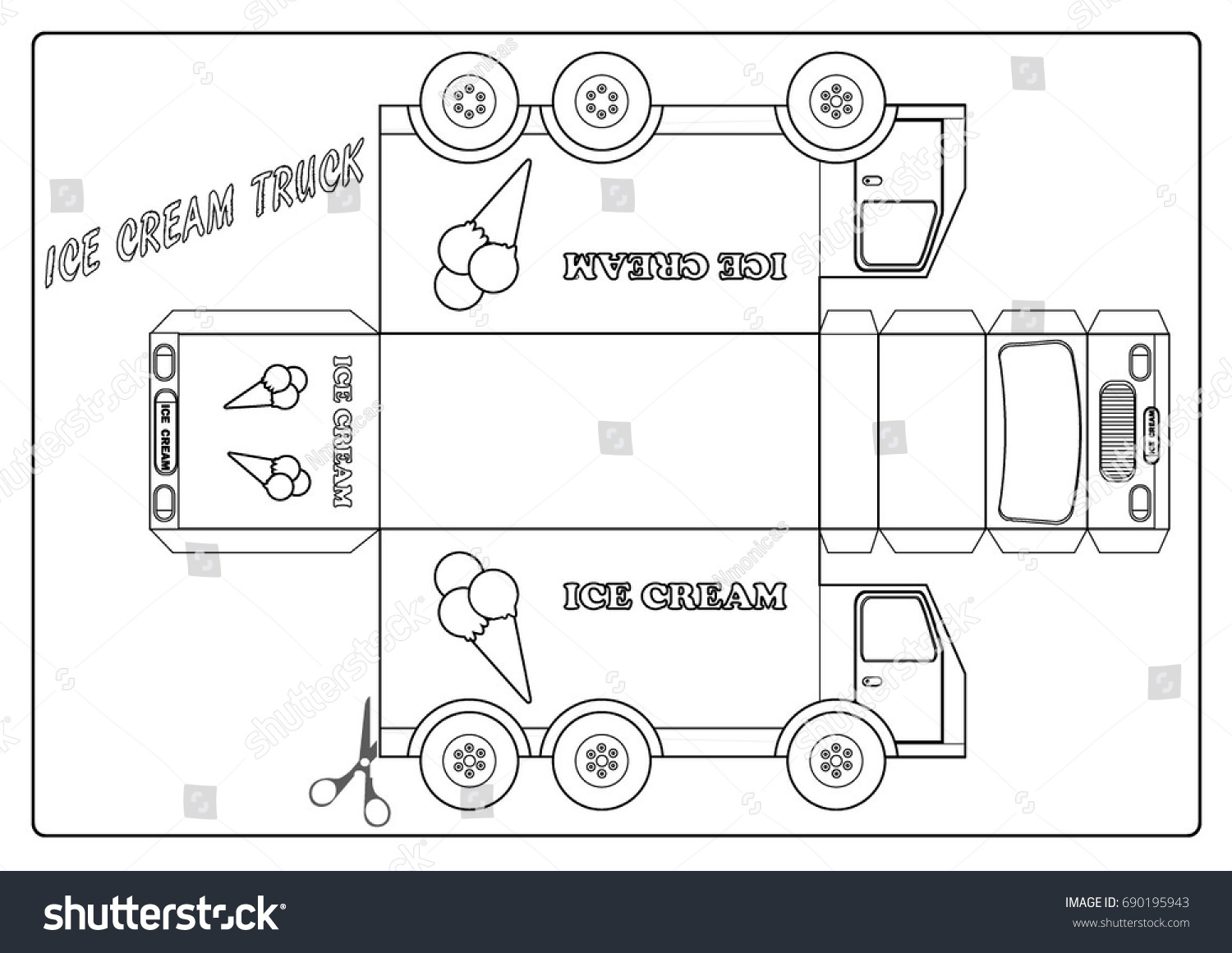 Coloring page ice cream truck stock vector royalty free
