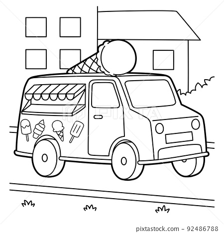 Ice cream truck vehicle coloring page for kids