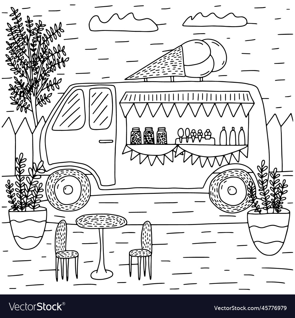 Ice cream truck coloring page royalty free vector image