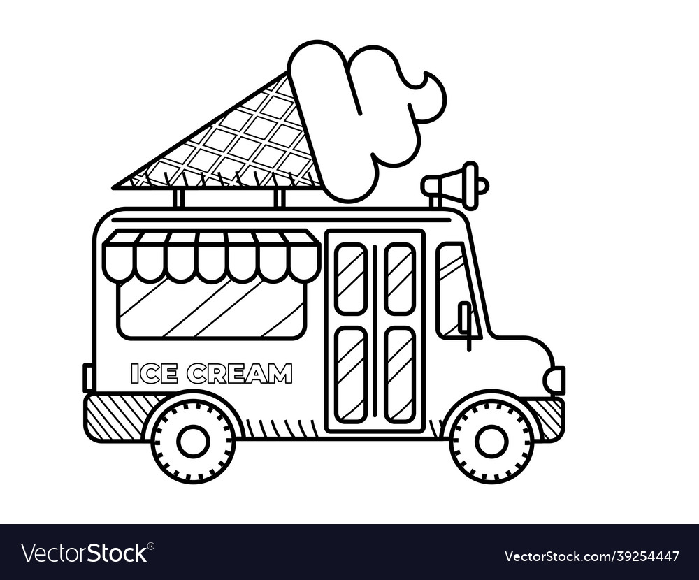 Ice cream van coloring page for kids royalty free vector