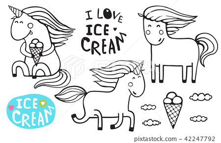 Unicorn ice cream outline coloring page
