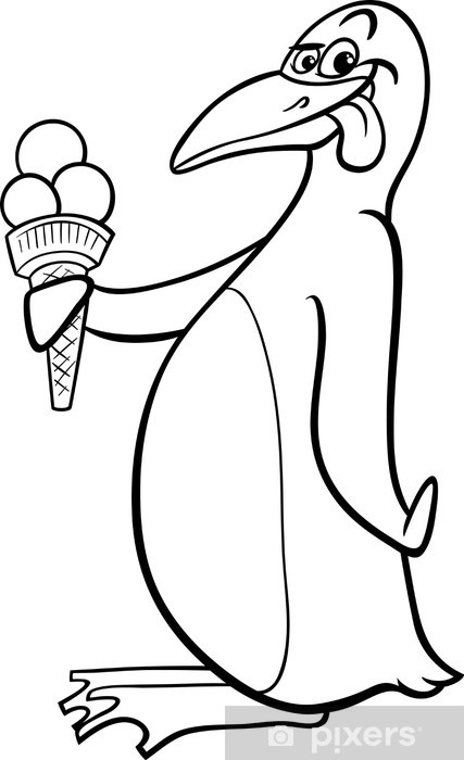 Wall mural penguin with ice cream coloring page