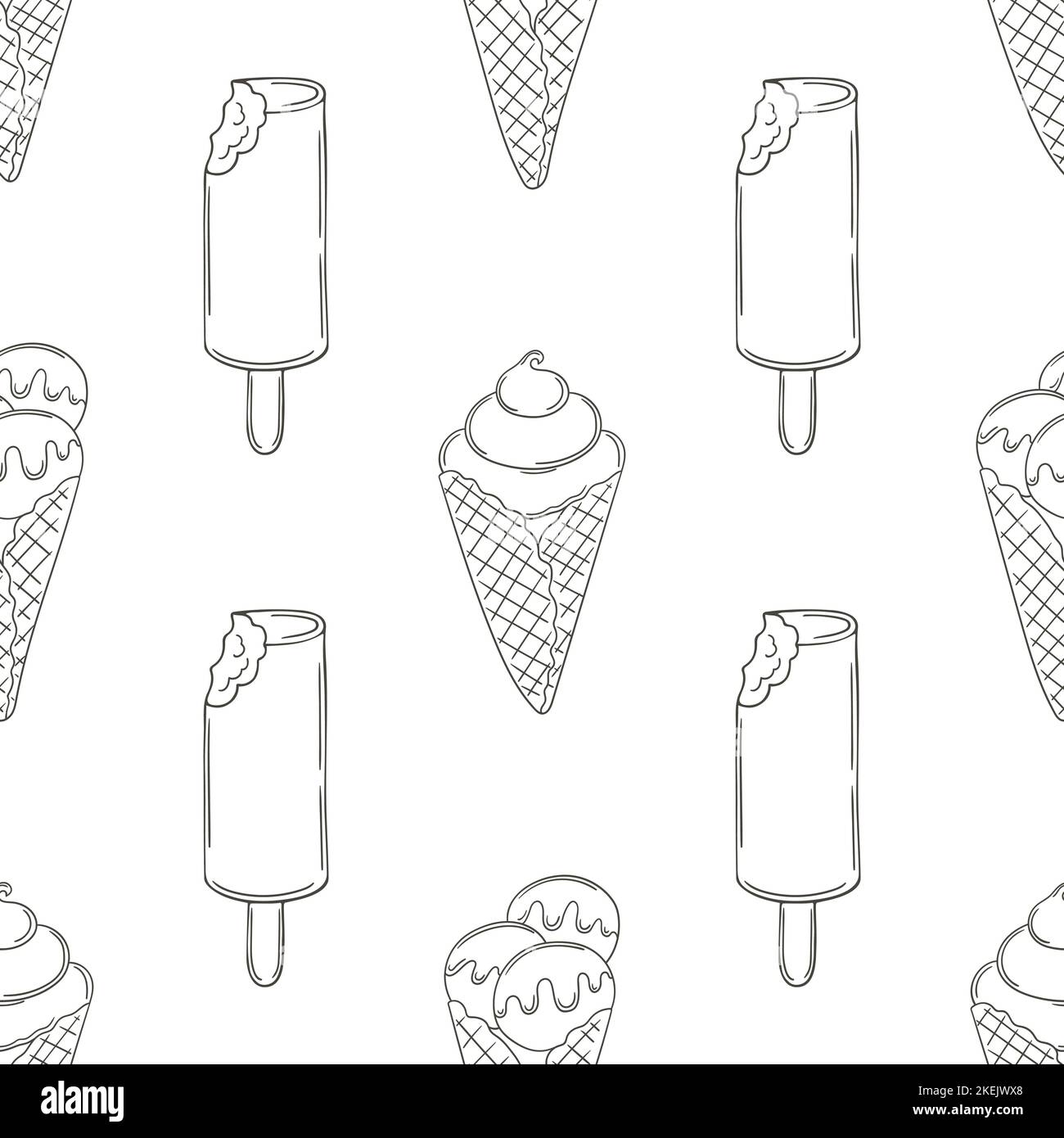 Coloring ice cream seamless pattern summer holidays with popsicles ice cream cones and frozen dessert print for cloth design textile fabric wall stock vector image art
