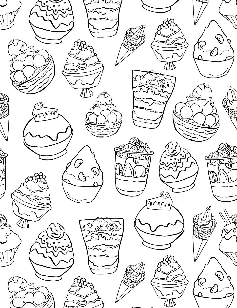 Yummy ice cream coloring pages for kids and adults