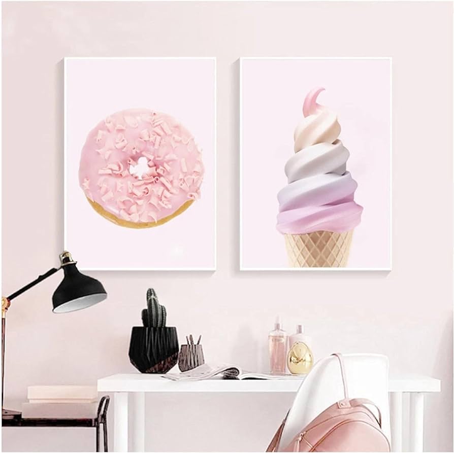 Qiaoo fashion canvas art pink ice cream donuts wall art painting cartoon poster and prints nordic wall picture nursery home der âxâxcm no frame pcs home kitchen