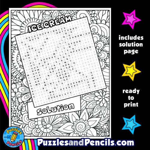 Ice cream word search puzzle with coloring summer wordsearch made by teachers