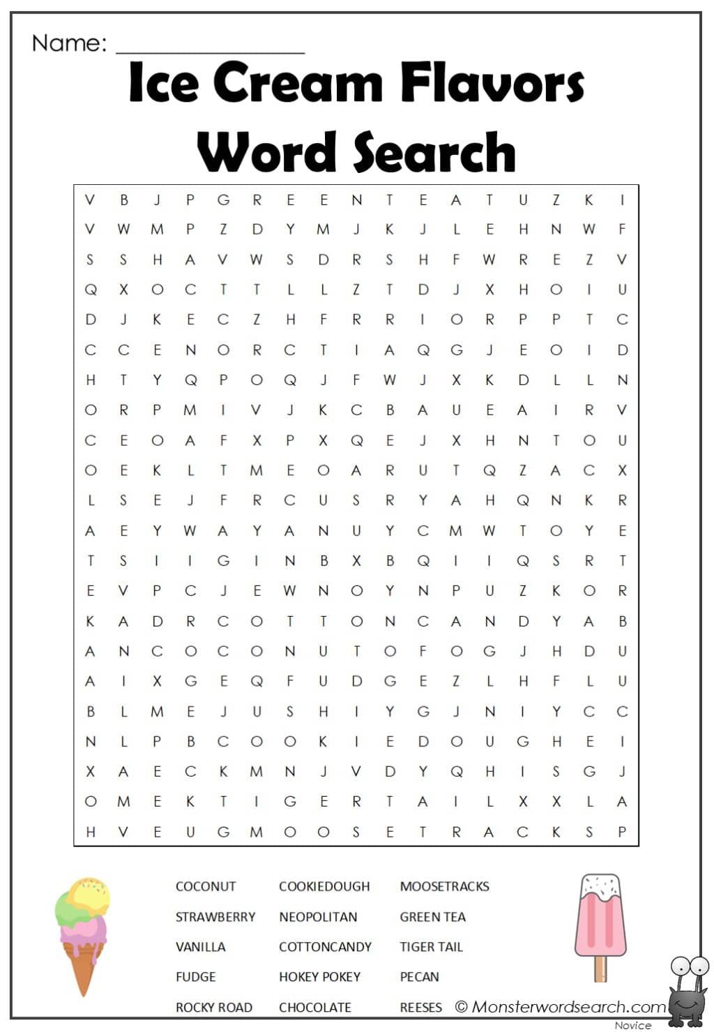 Ice cream flavors word search free printable word searches word find kids word search