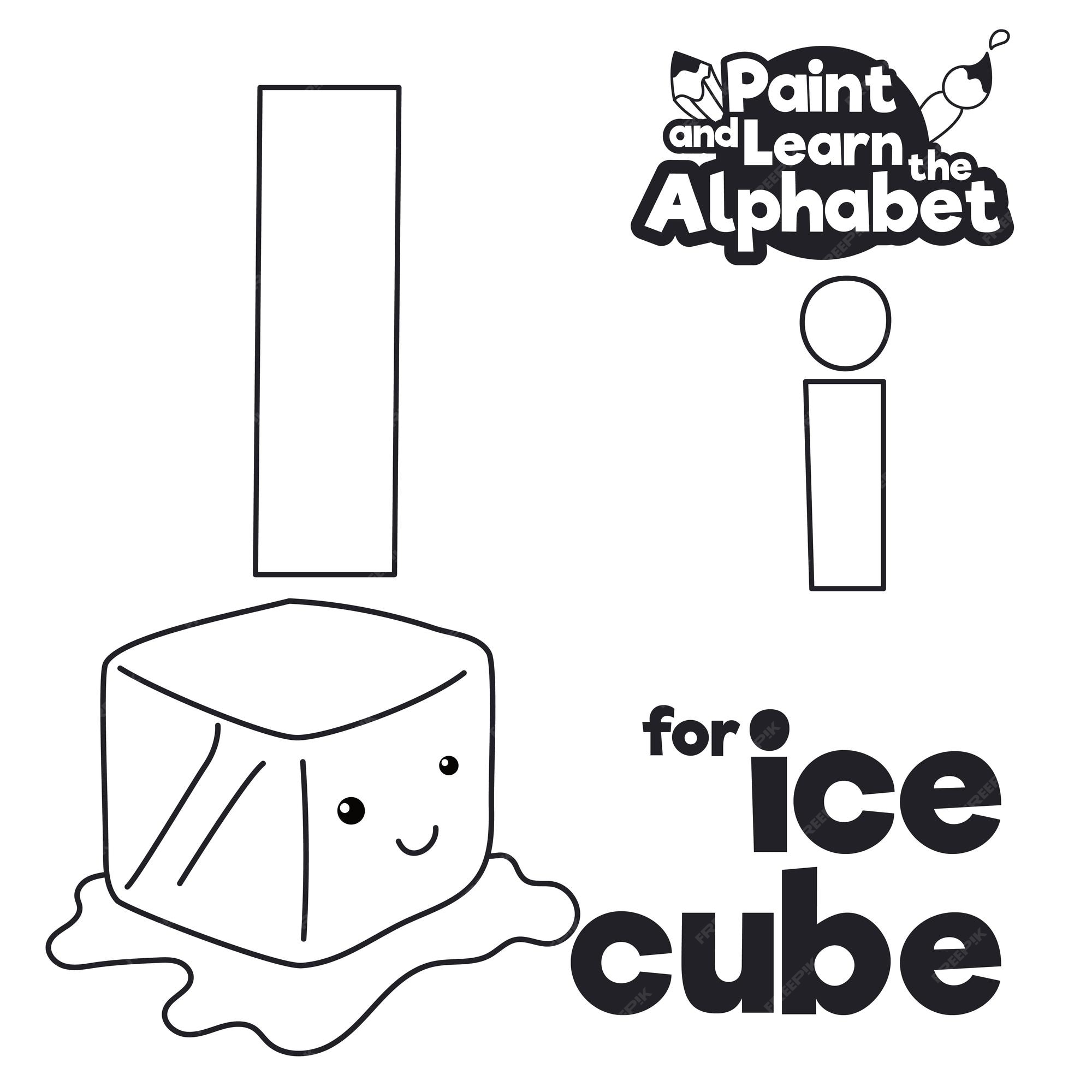 Premium vector cute ice cube with letter i in majuscule and minuscule melting itself during grammar lesson