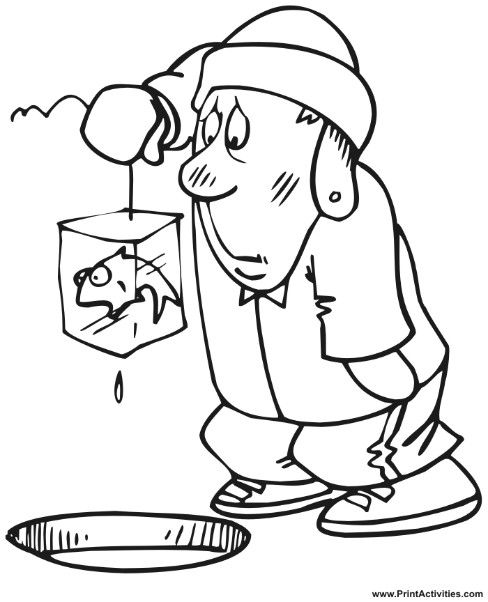 Ice fishing coloring page caught a frozen fish