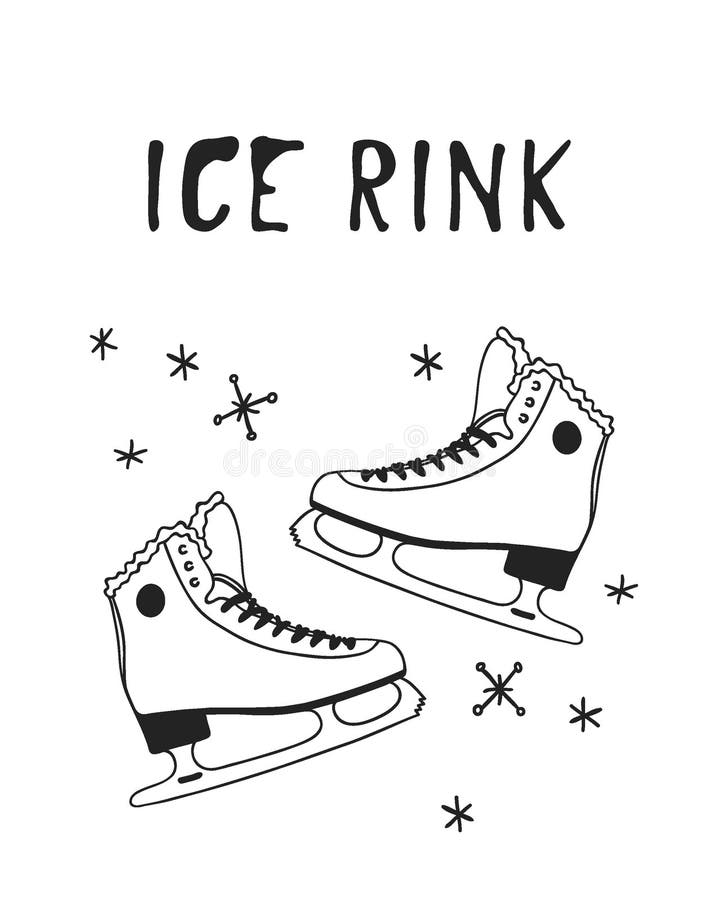 Christmas card with racing skates hand drawn fashion illustration creative ink art work stock illustration