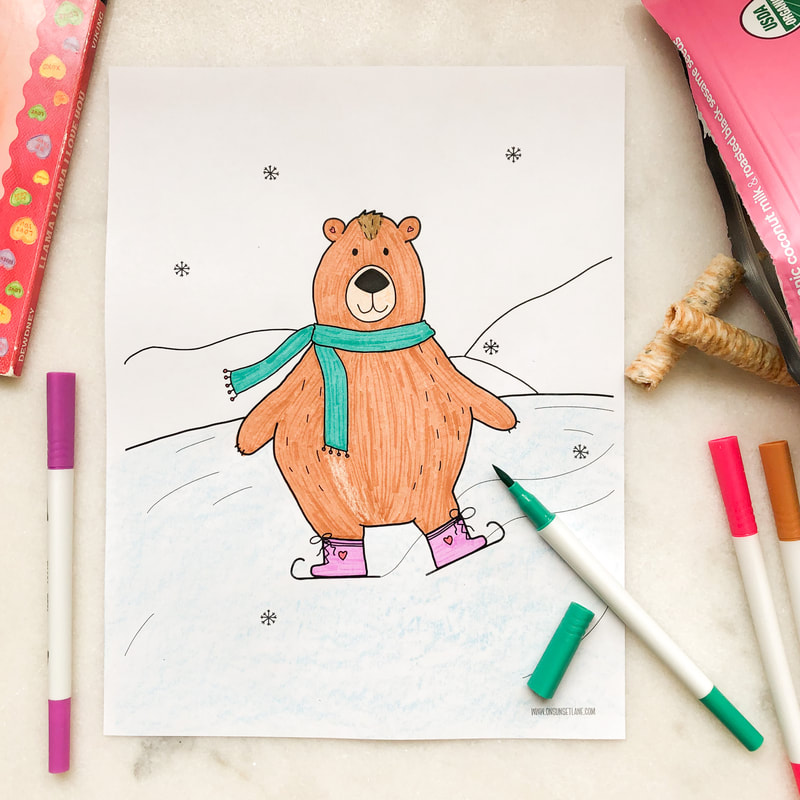 Bear ice skating coloring page