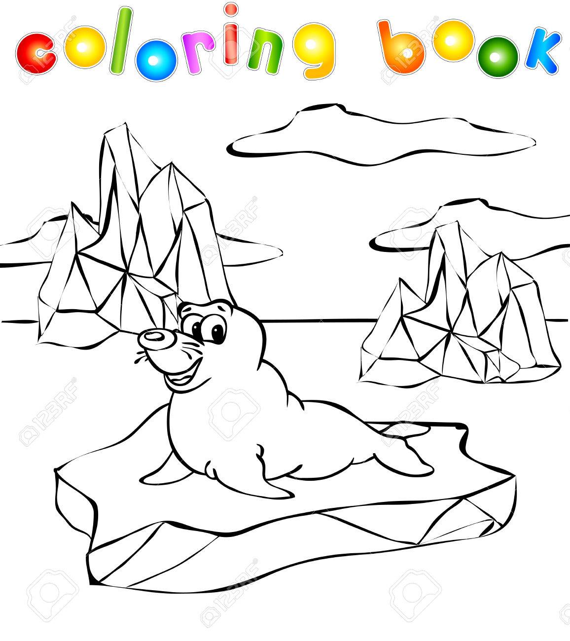 Fur seal on the iceberg coloring book illustration for children stock photo picture and royalty free image image