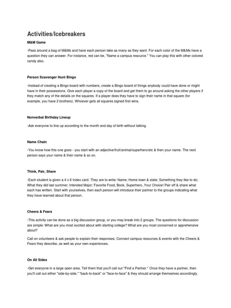Ice breaker ideas for leaders pdf leisure