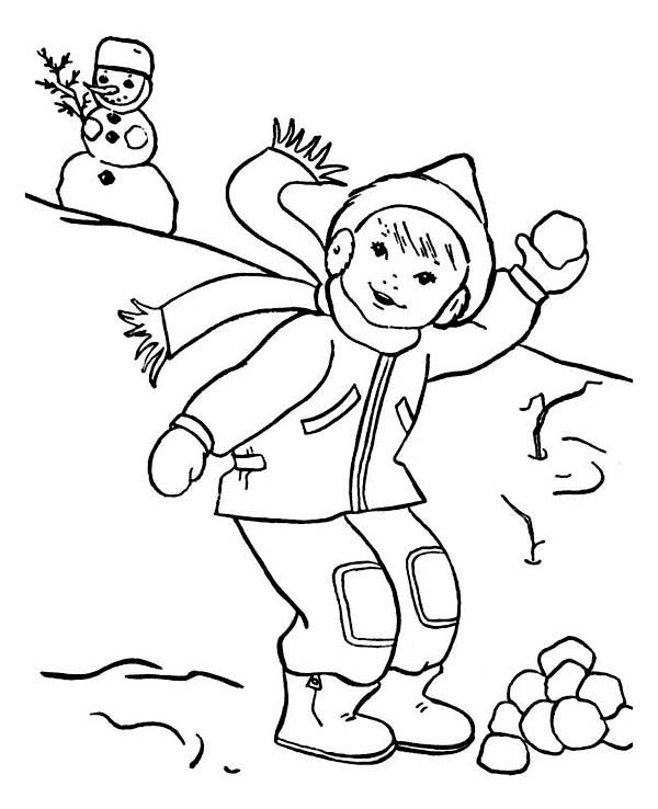 Throwing snowball on snowball fight during winter season coloring page coloring pages winter coloring pages snowball fight