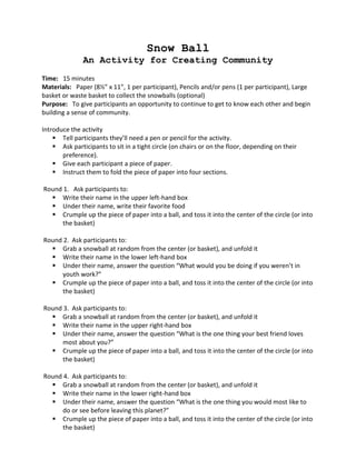 Snowball icebreaker pdf