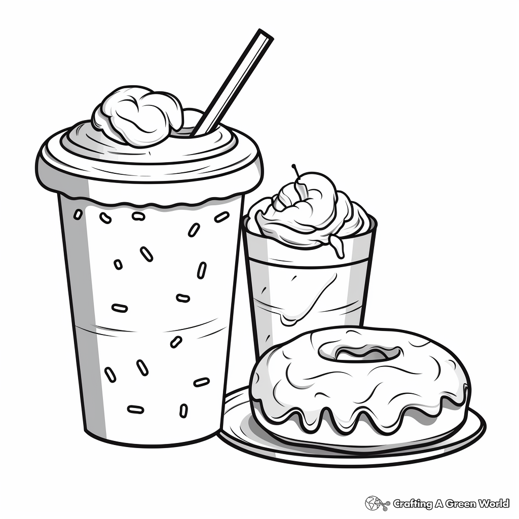 Coffee and donut coloring pages