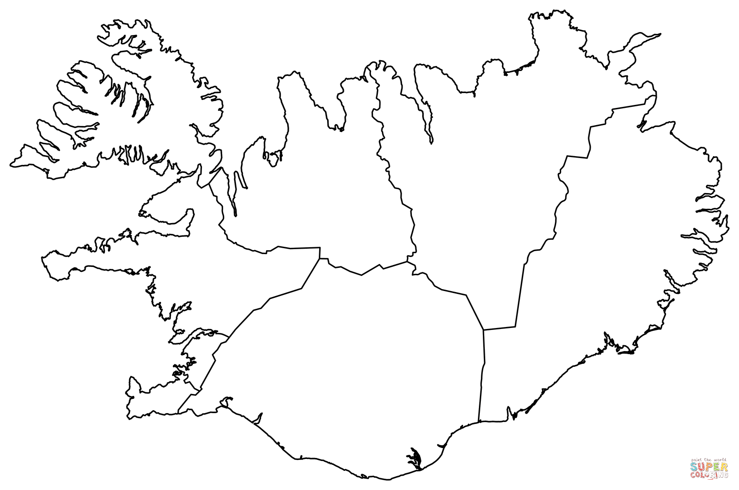 Outline map of iceland with regions coloring page free printable coloring pages