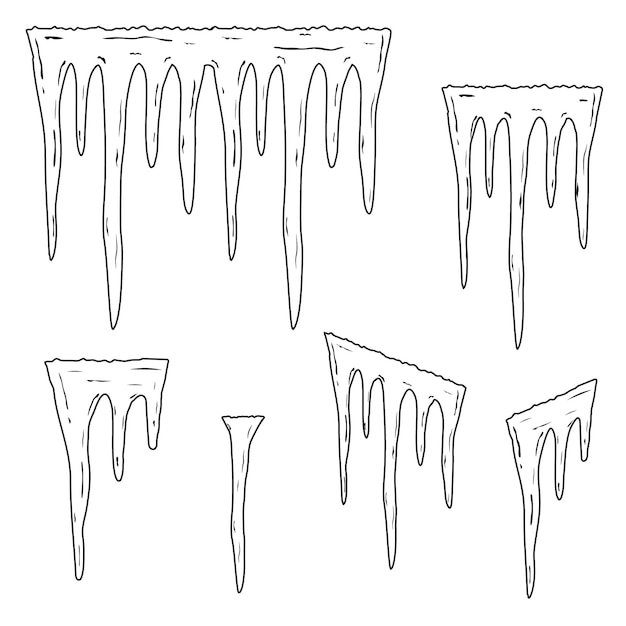 Premium vector set of ice icicles black outline doodlestyle vector illustration