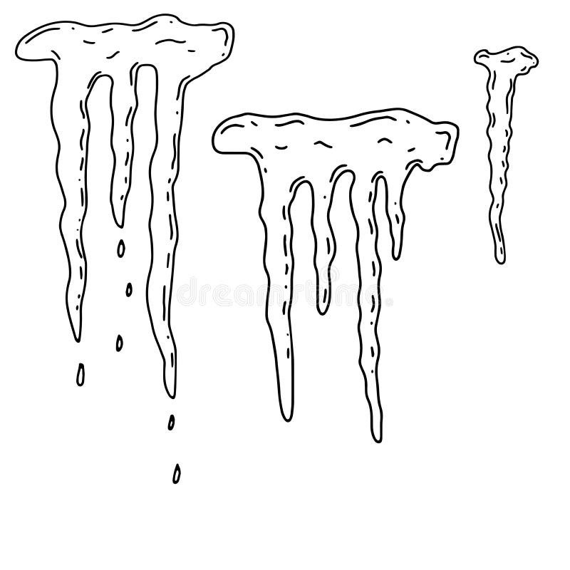 Set of icicles of different sizes winter elements for seasonal design black and white hand drawn graphics stock illustration