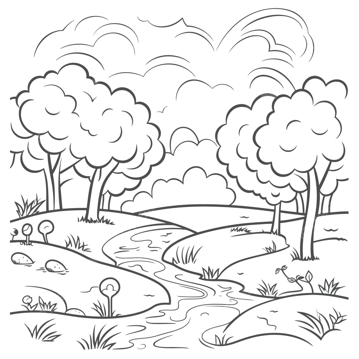 Beautiful line art of a river and trees coloring pages outline sketch drawing vector tree drawing river drawing wing drawing png and vector with transparent background for free download