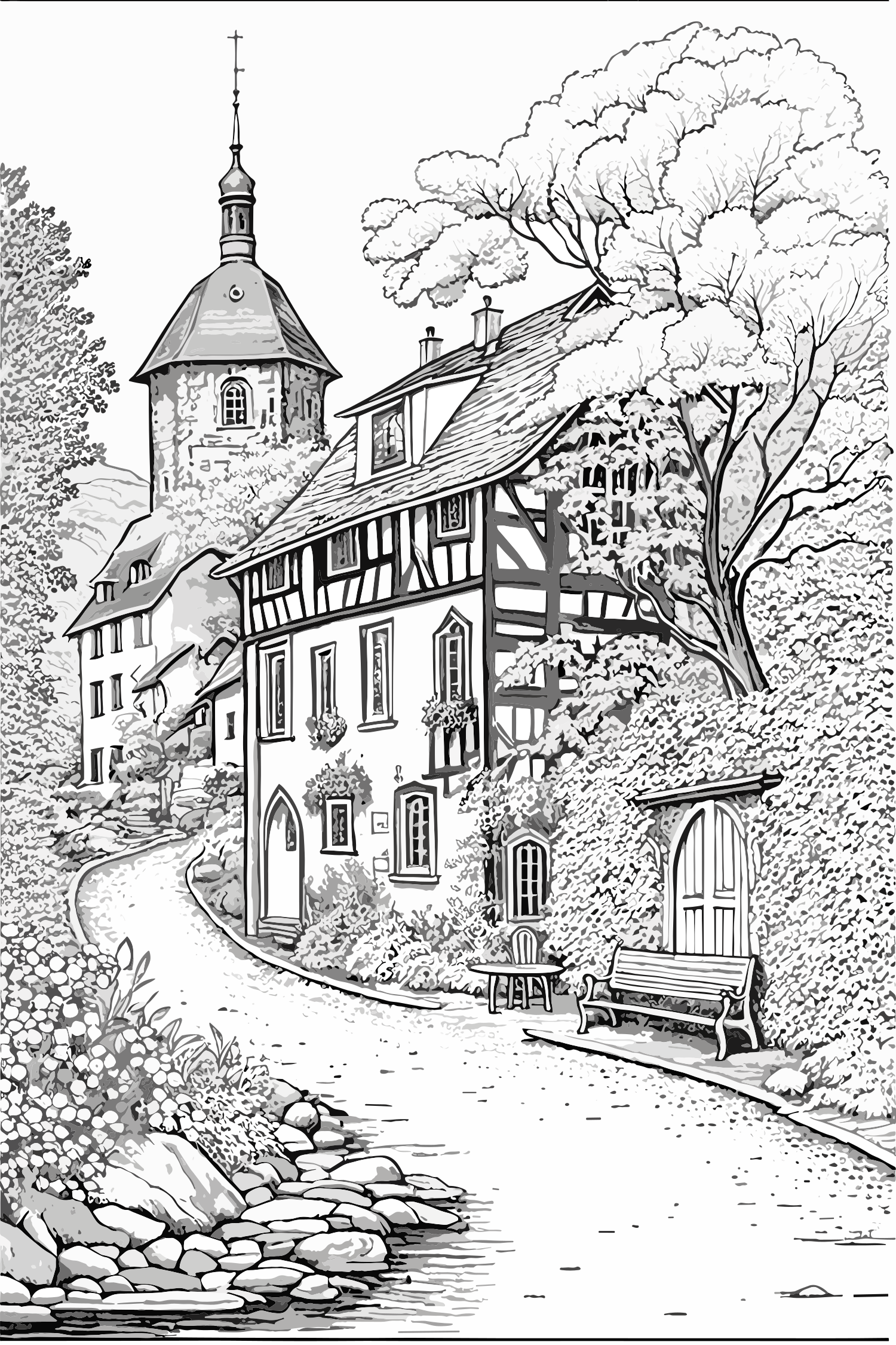 German village coloring page folhas para colorir pãginas para colorir para adultos desenhos para colorir adultos