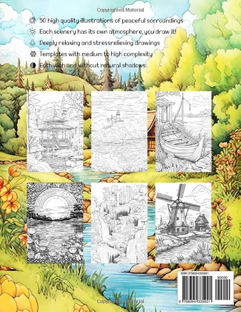 Idyllic landspes coloring book for adults and teens peaceful and wonderful landspes for relaxation stress